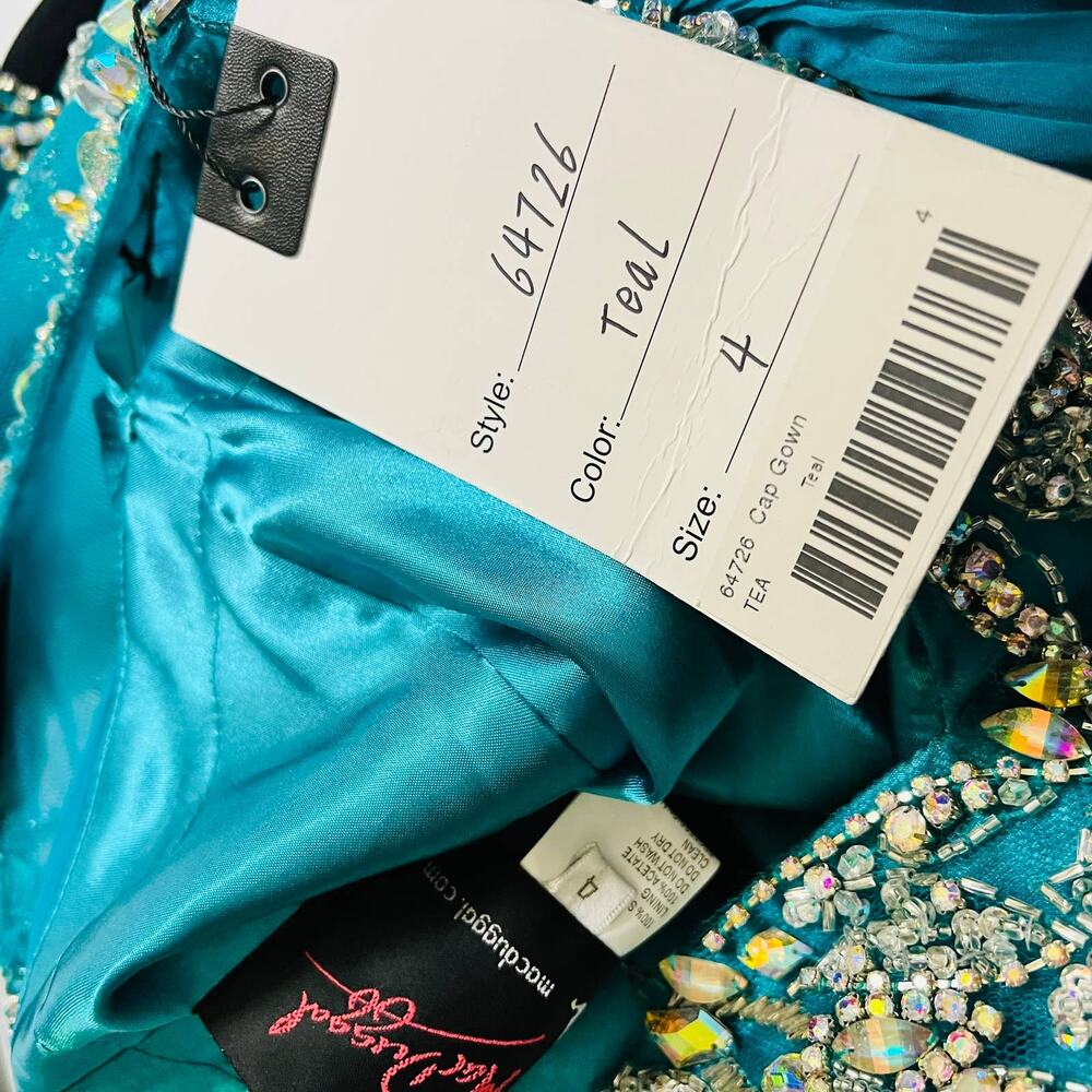 Mac Duggal Silk Teal Beaded Embellished Tulle Gown 64726 Size 4 NEW - Picture 4 of 13